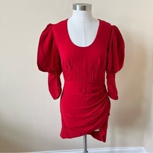 Self Portrait Gathered Stretch-crepe Midi Dress In Red 17478